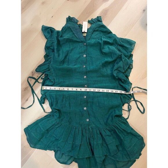 Anthropologie NWT Green Ruffle Sleeve Button Down Dress Boho Dainty Cottage Chic - Picture 8 of 9